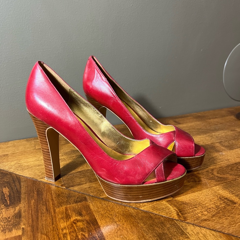 Marc Fisher Red Platform Peep-Toe Heels